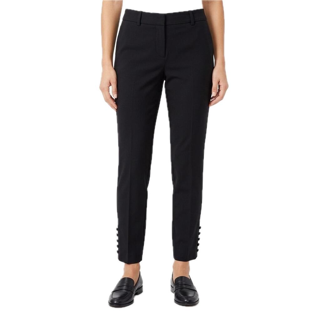LOFT Marisa Black Slim Fit Mid Rise Ankle Covered Button Pants Trousers Size 6